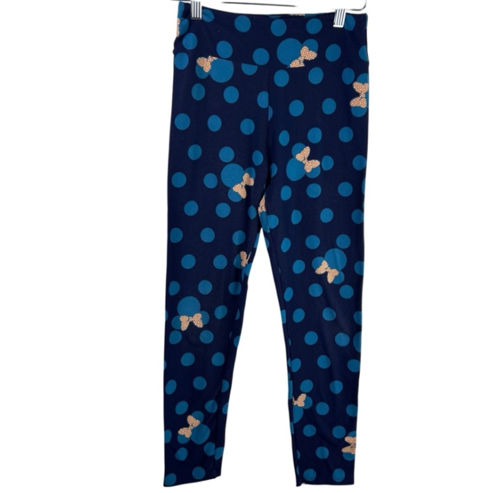 LuLaRoe Leggings, Blue Polka Dot Minnie Bow Print, Soft OS Stretch Pants